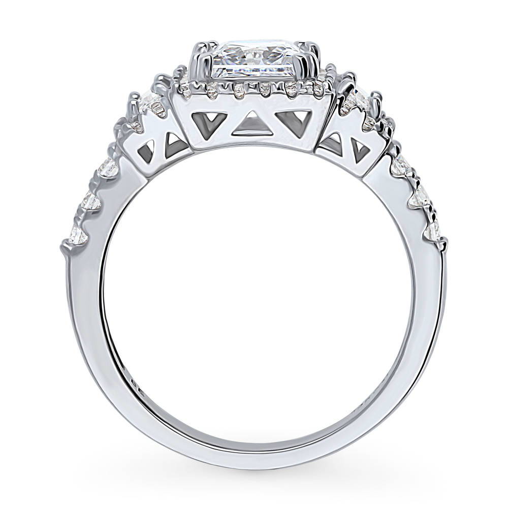 Halo 3-Stone Art Deco 1.2ct Princess CZ Ring in Sterling Silver