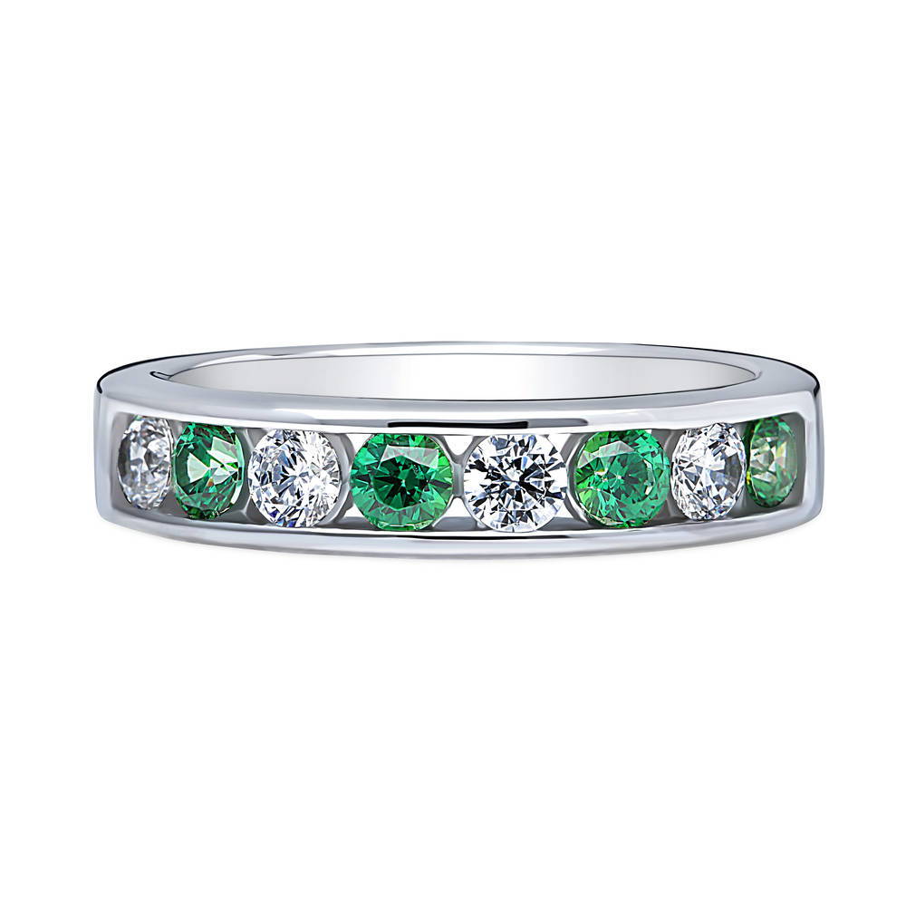 Sterling Silver Green Channel Set CZ Stackable Half Eternity Ring