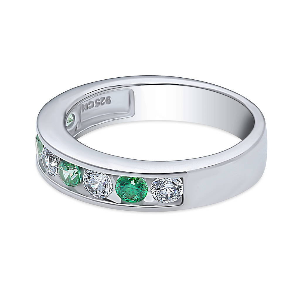 Angle view of Green Channel Set CZ Stackable Half Eternity Ring in Sterling Silver, 5 of 8