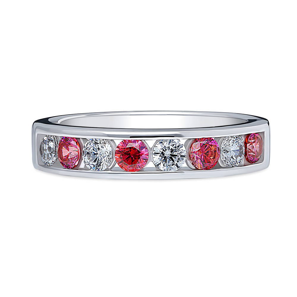Red Channel Set CZ Stackable Half Eternity Ring in Sterling Silver, 1 of 8