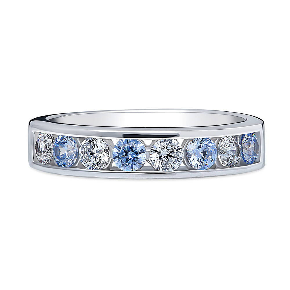 Greyish Blue Channel CZ Stackable Half Eternity Ring in Sterling Silver, 1 of 8