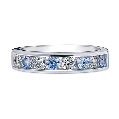 Greyish Blue Channel CZ Eternity Ring in Sterling Silver