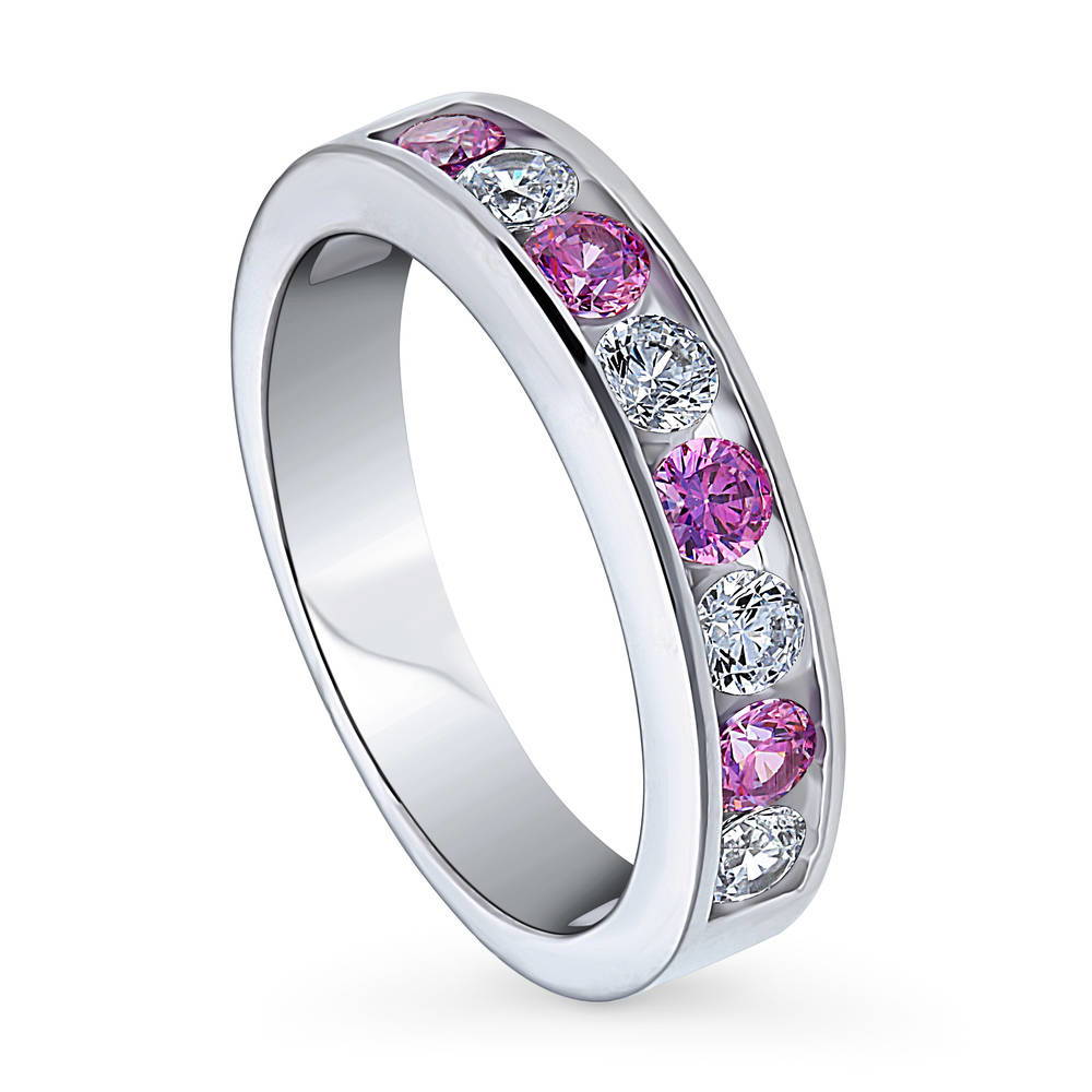 Front view of Purple Channel Set CZ Stackable Half Eternity Ring in Sterling Silver, 4 of 8