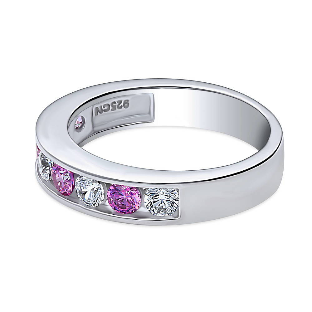 Angle view of Purple Channel Set CZ Stackable Half Eternity Ring in Sterling Silver, 5 of 8