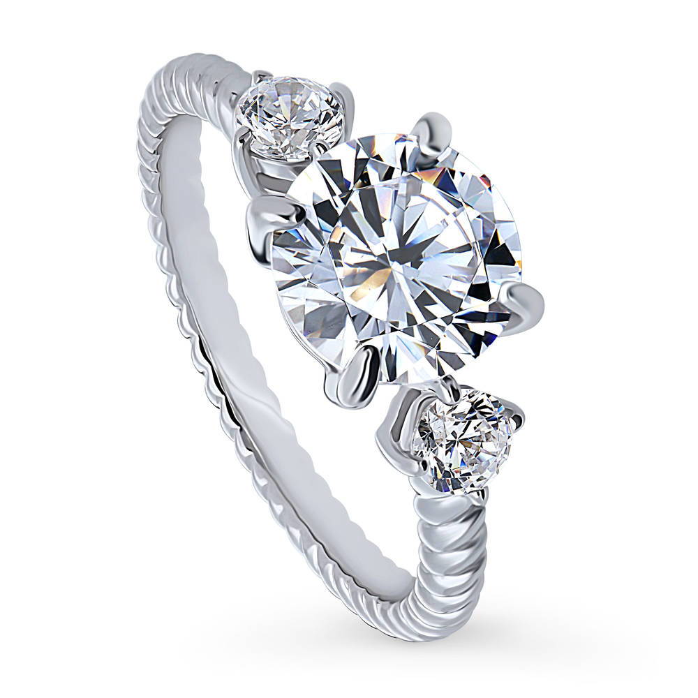 3-Stone Woven Round CZ Ring in Sterling Silver