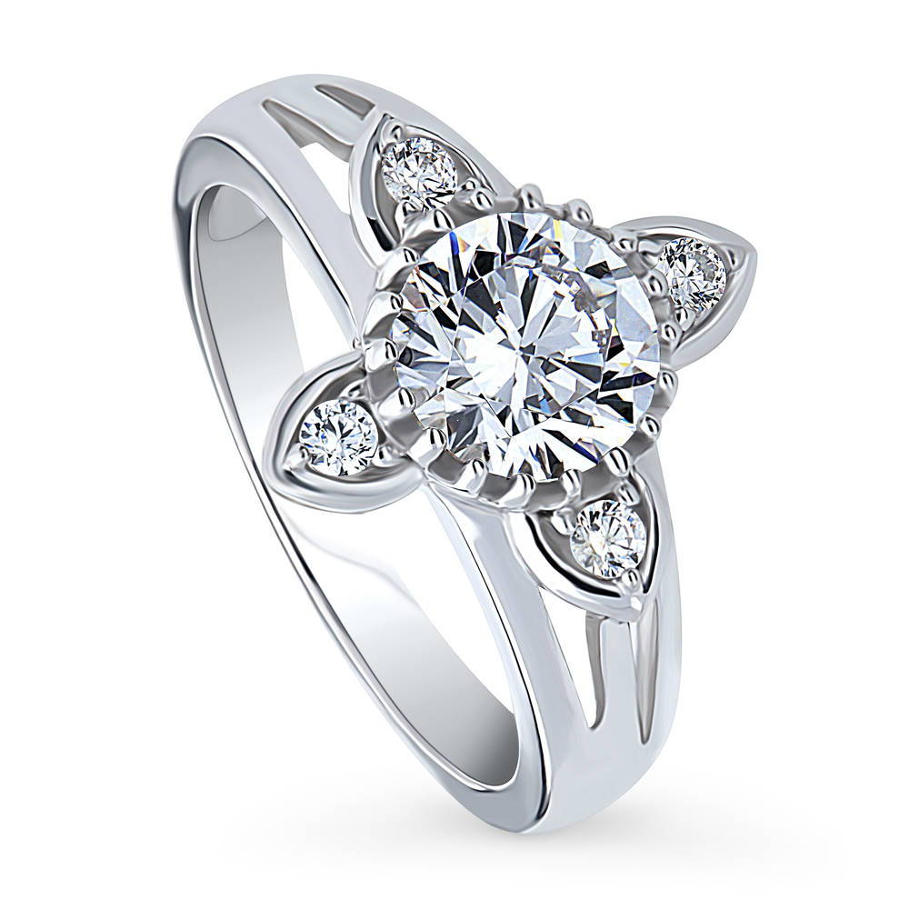 Front view of Flower CZ Ring in Sterling Silver, 4 of 8