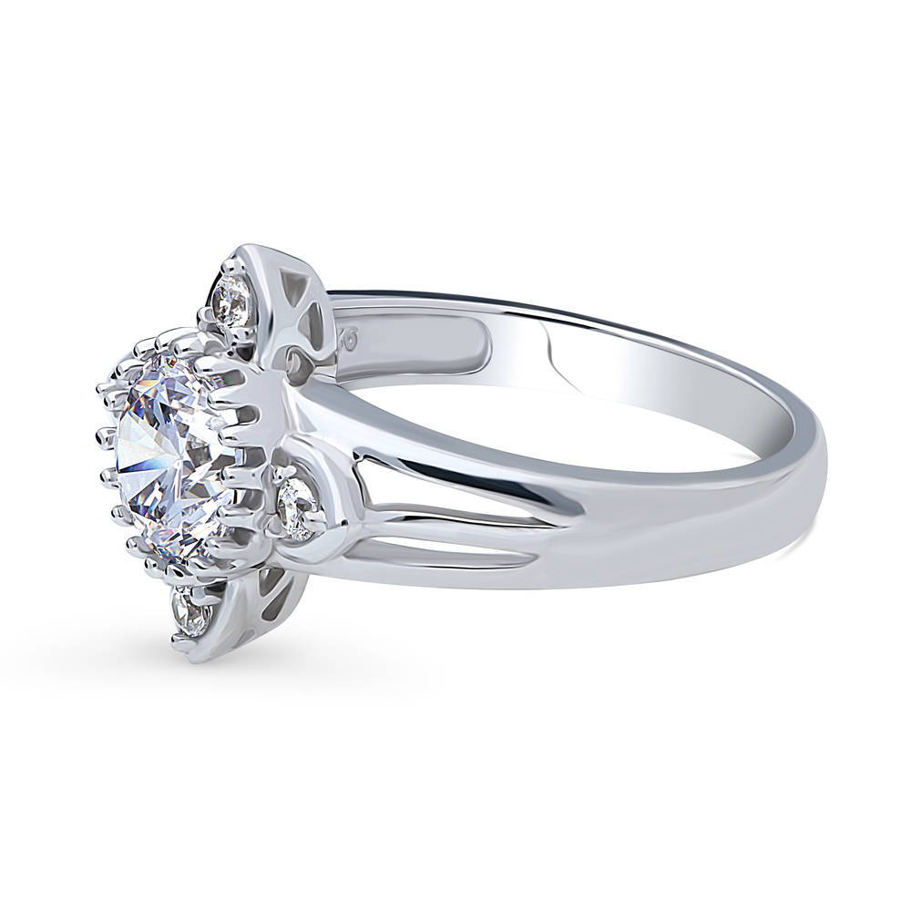Angle view of Flower CZ Ring in Sterling Silver, 5 of 8