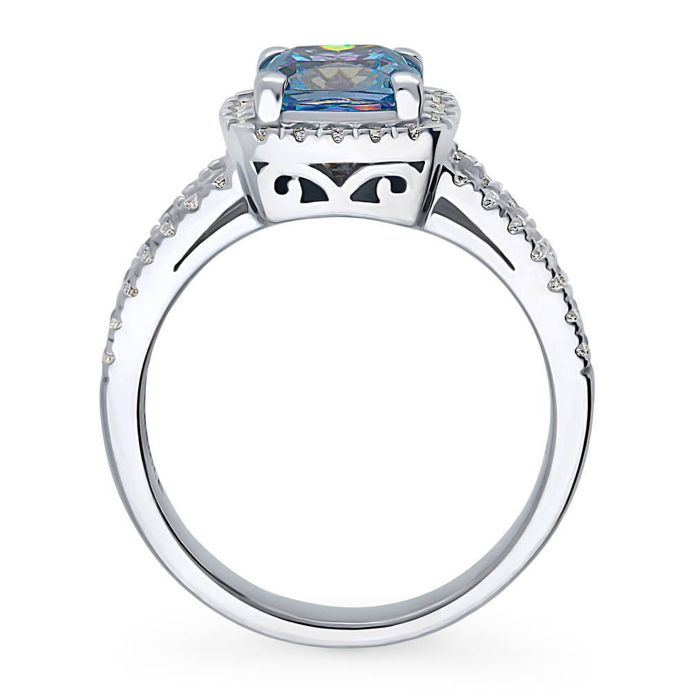 Alternate view of Halo Purple Aqua Cushion CZ Split Shank Ring in Sterling Silver, 8 of 8