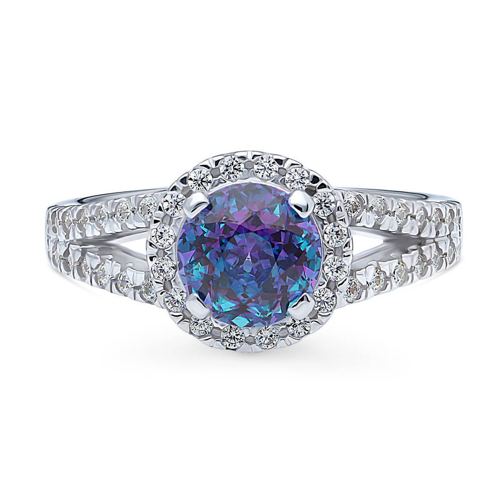 Halo Purple Aqua CZ Split Shank Ring in Sterling Silver, 1 of 8