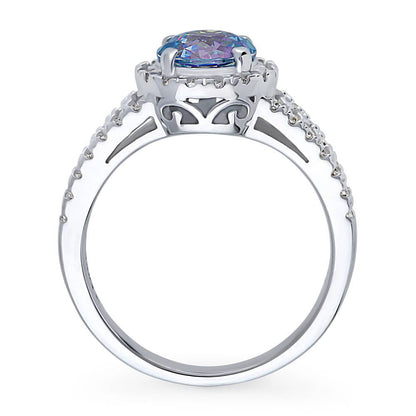 Halo Purple Aqua CZ Split Shank Ring in Sterling Silver