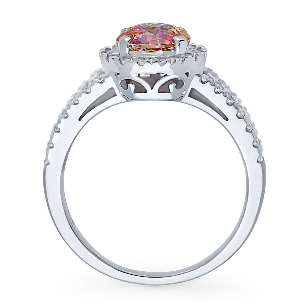 Alternate view of Halo Red Orange CZ Split Shank Ring in Sterling Silver, 8 of 8