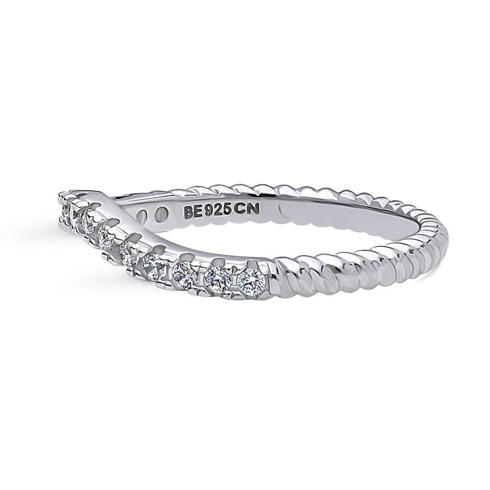 Angle view of Woven Wishbone CZ Curved Half Eternity Ring in Sterling Silver, 5 of 8