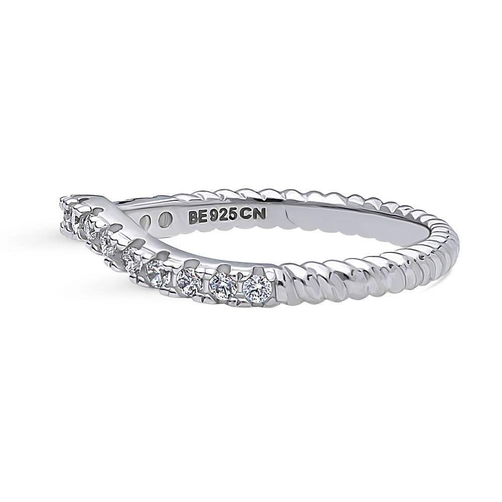 Woven Wishbone Chevron CZ Eternity Ring in Sterling Silver