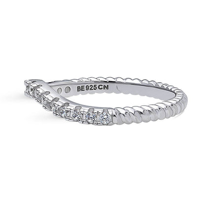 Woven Wishbone Chevron CZ Eternity Ring in Sterling Silver