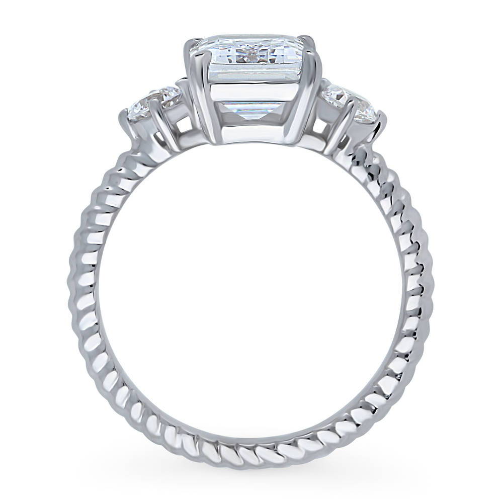 3-Stone Woven Emerald Cut CZ Ring in Sterling Silver