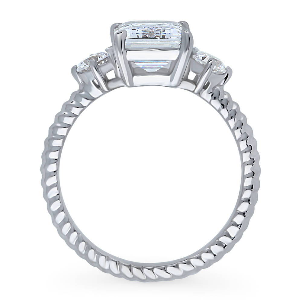 Alternate view of 3-Stone Woven 2.6ct Emerald Cut CZ Ring in Sterling Silver, 8 of 9