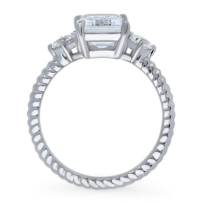 3-Stone Woven 2.6ct Emerald Cut CZ Ring in Sterling Silver