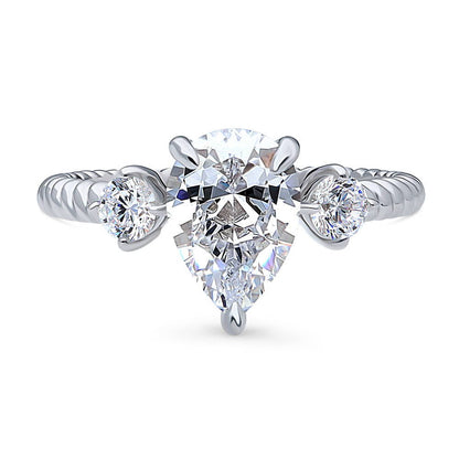 3-Stone Woven 1.8ct Pear CZ Ring in Sterling Silver