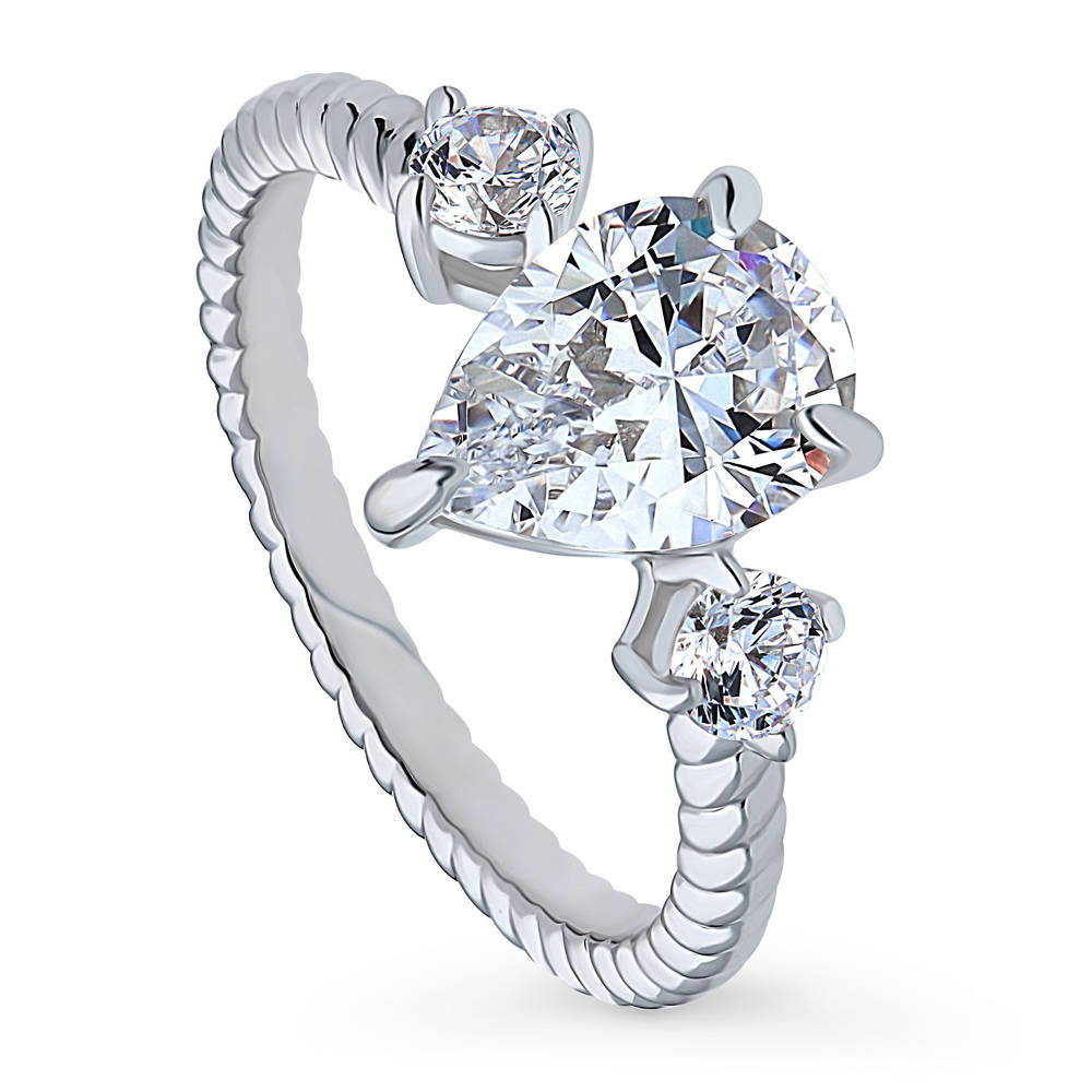 3-Stone Woven 1.8ct Pear CZ Ring in Sterling Silver