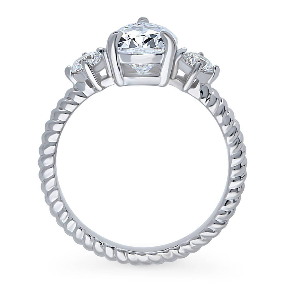 Alternate view of 3-Stone Woven 1.8ct Pear CZ Ring in Sterling Silver, 8 of 9