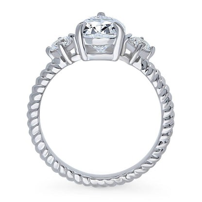 3-Stone Woven 1.8ct Pear CZ Ring in Sterling Silver