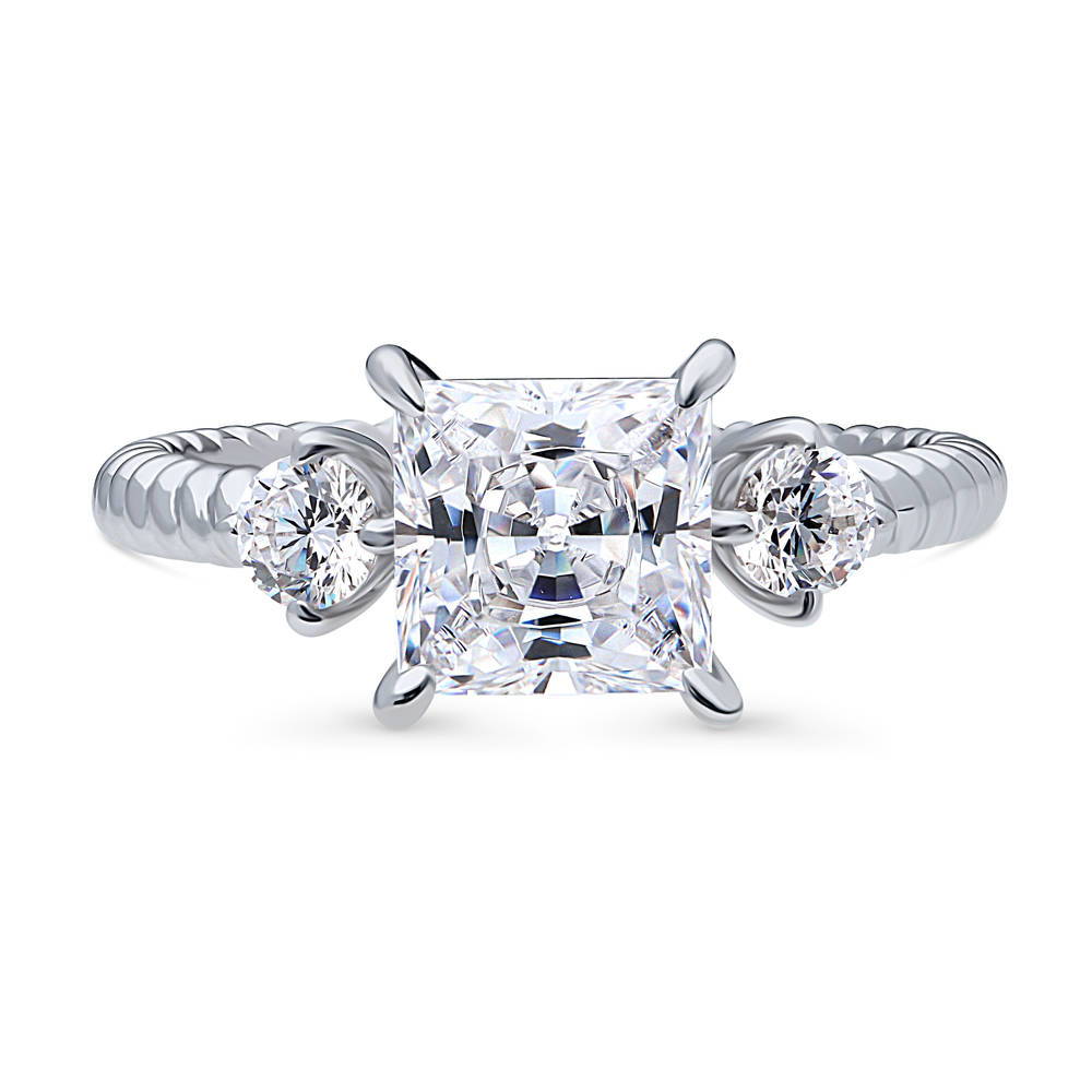 3-Stone Woven 2ct Princess CZ Ring in Sterling Silver, 1 of 9