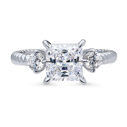 3-Stone Woven 2ct Princess CZ Ring in Sterling Silver