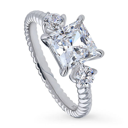 3-Stone Woven 2ct Princess CZ Ring in Sterling Silver