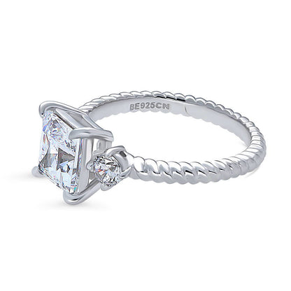 3-Stone Woven 2ct Princess CZ Ring in Sterling Silver