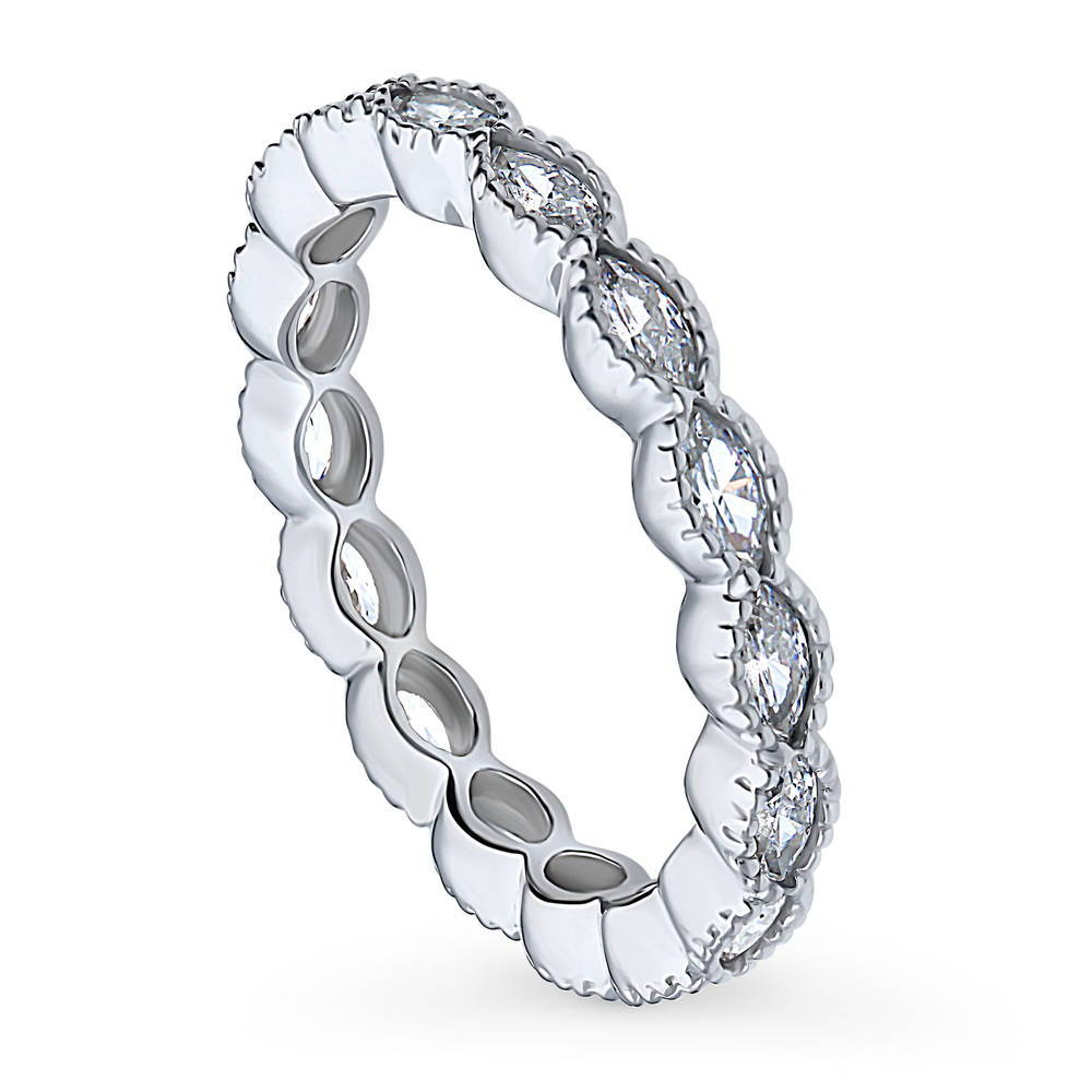 Front view of Milgrain Bezel Set Marquise CZ Eternity Ring in Sterling Silver, 4 of 7