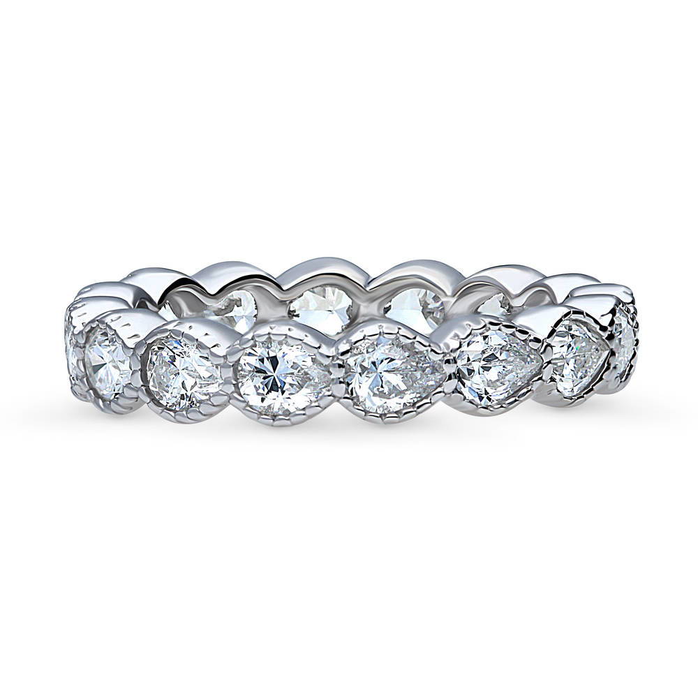 Bezel Pear CZ Eternity Ring in Sterling Silver