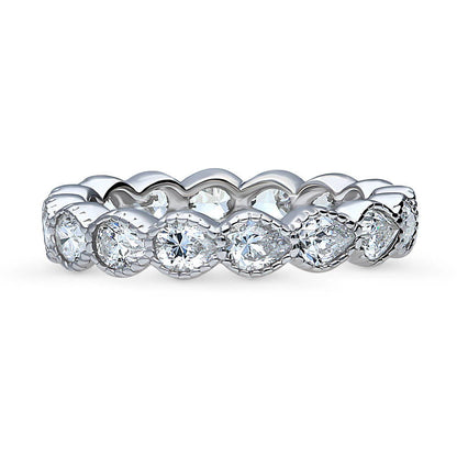 Bezel Pear CZ Eternity Ring in Sterling Silver