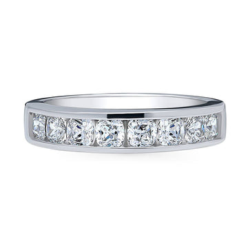 Channel Set Cushion CZ Half Eternity Ring in Sterling Silver