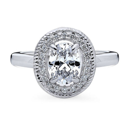 Halo Woven Art Deco Oval CZ Ring in Sterling Silver