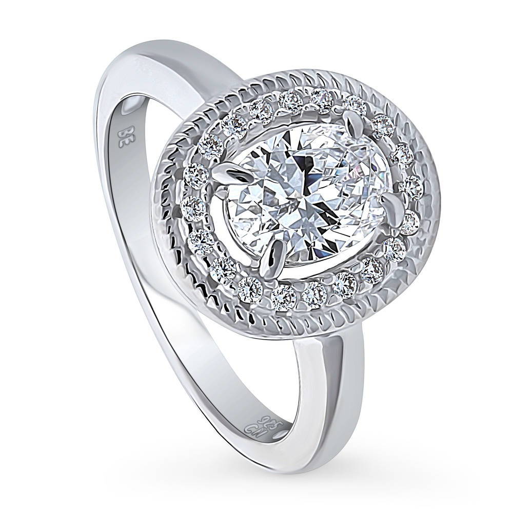Front view of Halo Woven Art Deco Oval CZ Ring in Sterling Silver, 4 of 8