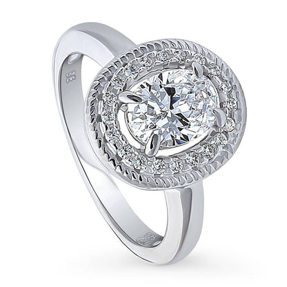 Halo Woven Art Deco Oval CZ Ring in Sterling Silver