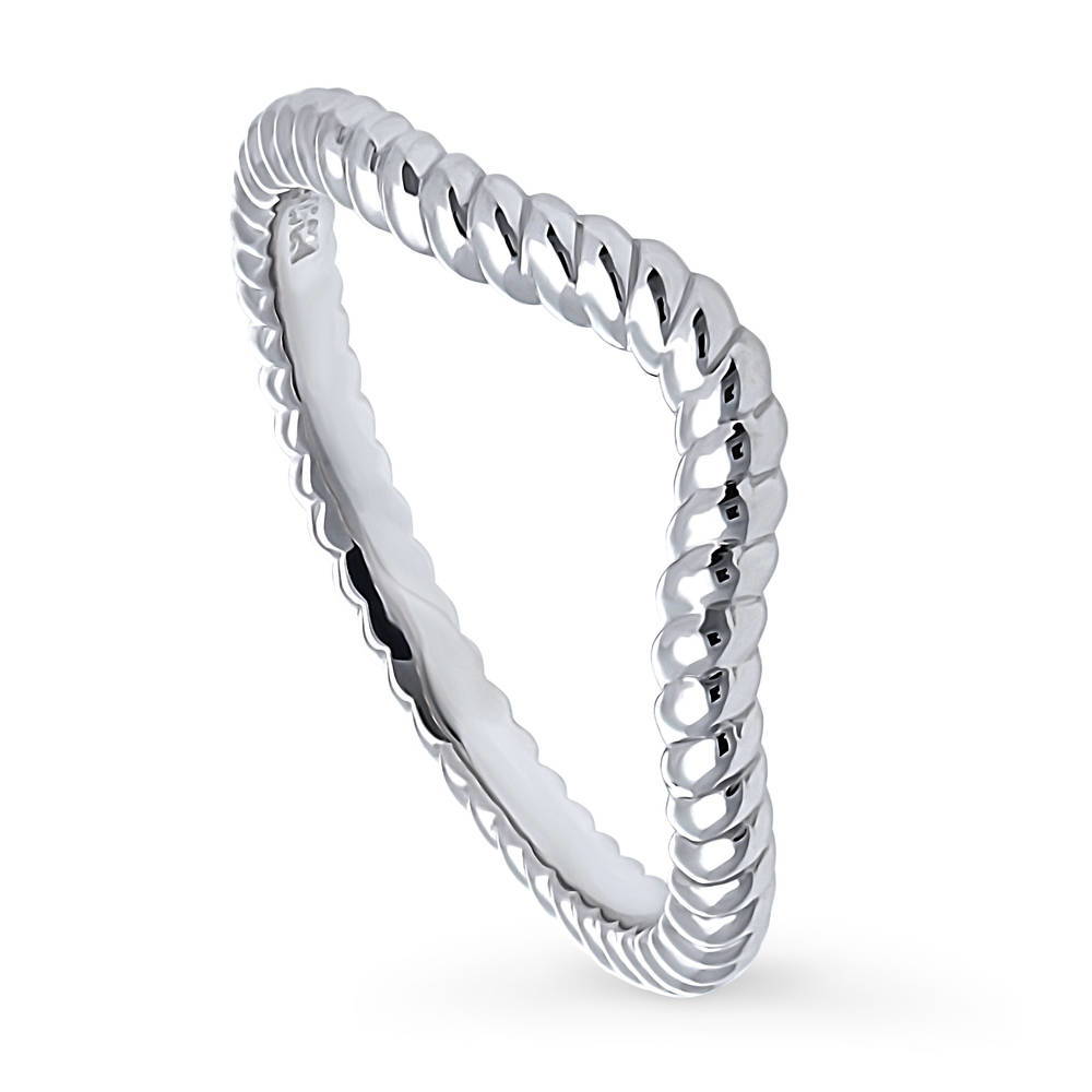 Front view of Woven Wishbone Chevron Band in Sterling Silver, 4 of 8