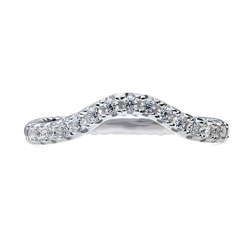 Woven Wishbone Pave Set CZ Curved Half Eternity Ring in Sterling Silver