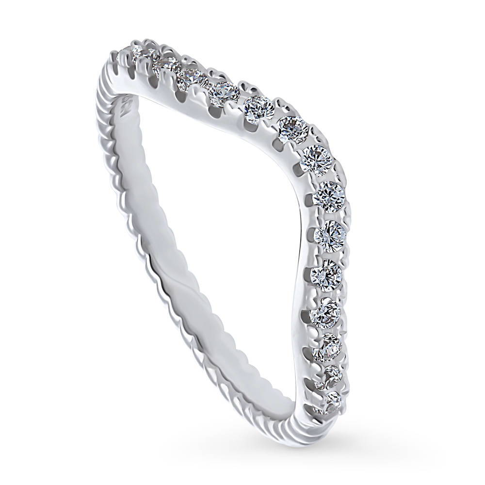 Front view of Woven Wishbone Pave Set CZ Curved Half Eternity Ring in Sterling Silver, 4 of 8