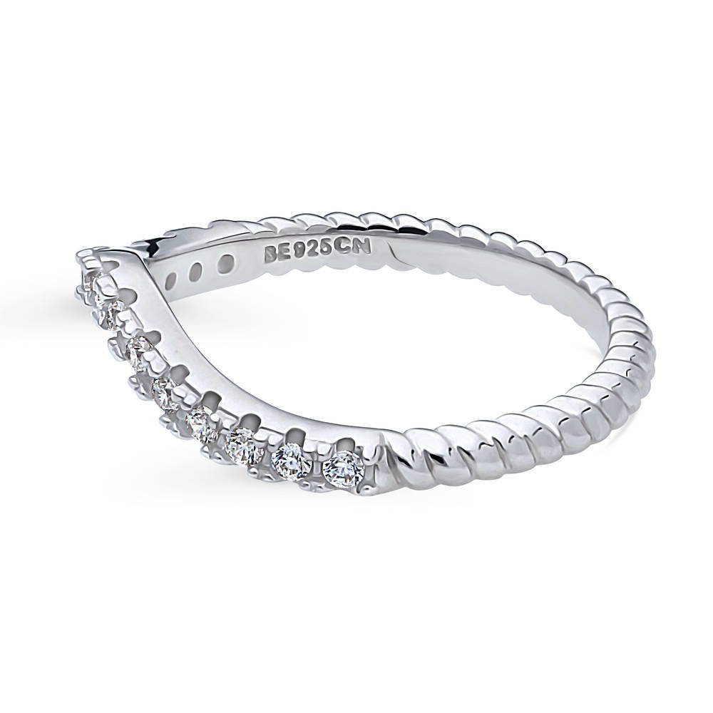 Angle view of Woven Wishbone Pave Set CZ Curved Half Eternity Ring in Sterling Silver, 5 of 8