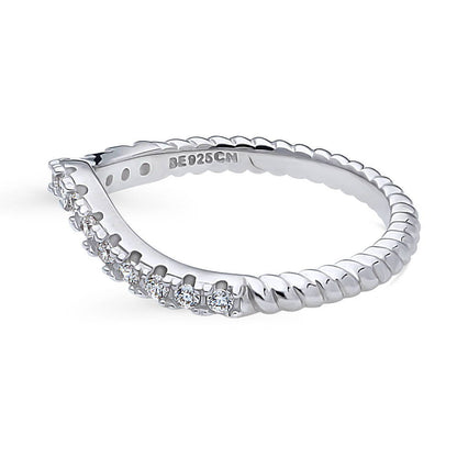 Woven Wishbone Chevron Pave CZ Eternity Ring in Sterling Silver
