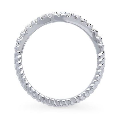 Woven Wishbone Chevron Pave CZ Eternity Ring in Sterling Silver