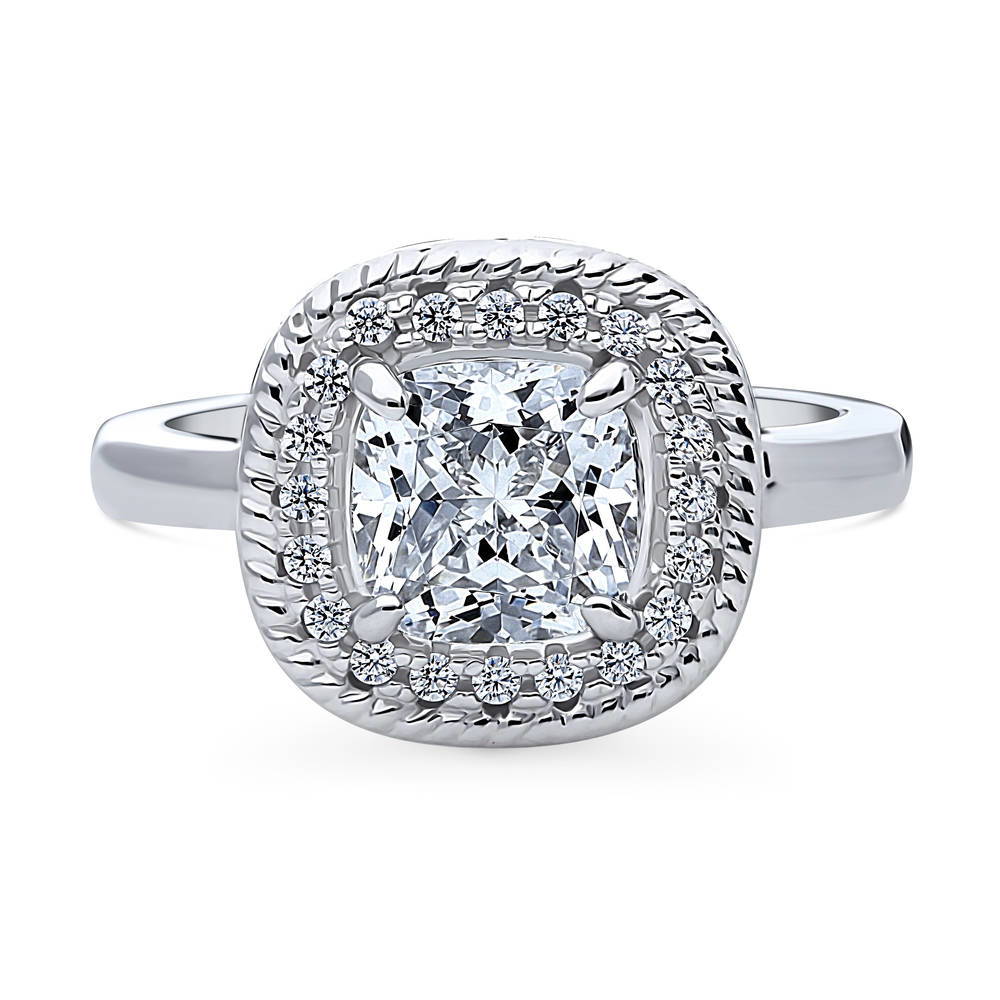 Halo Woven Art Deco Cushion CZ Ring in Sterling Silver, 1 of 8