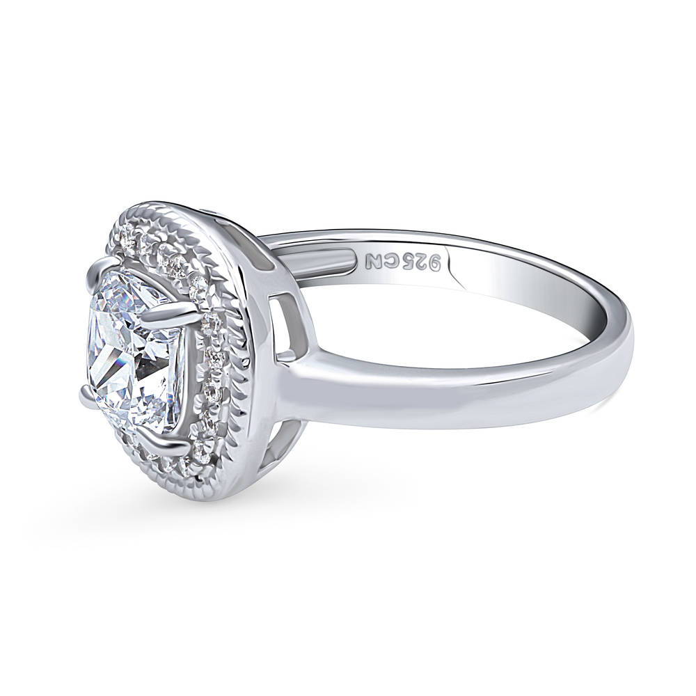 Angle view of Halo Woven Art Deco Cushion CZ Ring in Sterling Silver, 5 of 8