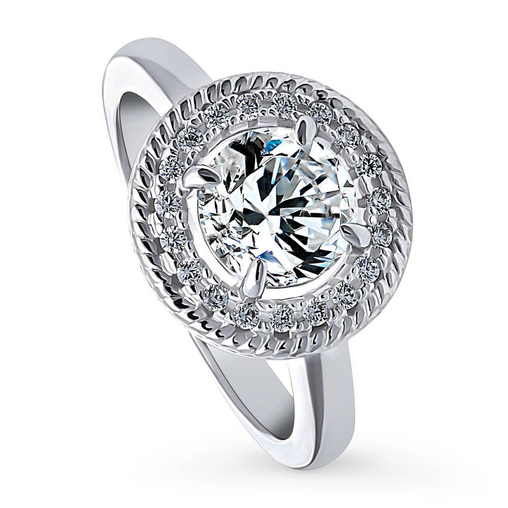 Front view of Halo Cable Art Deco CZ Ring in Sterling Silver, 4 of 8