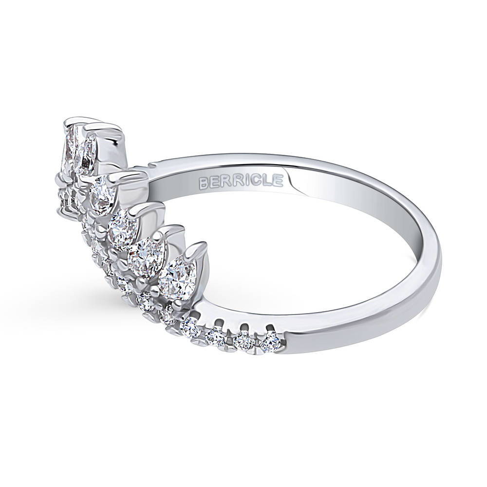 Angle view of Wishbone Crown CZ Curved Half Eternity Ring in Sterling Silver, 4 of 8
