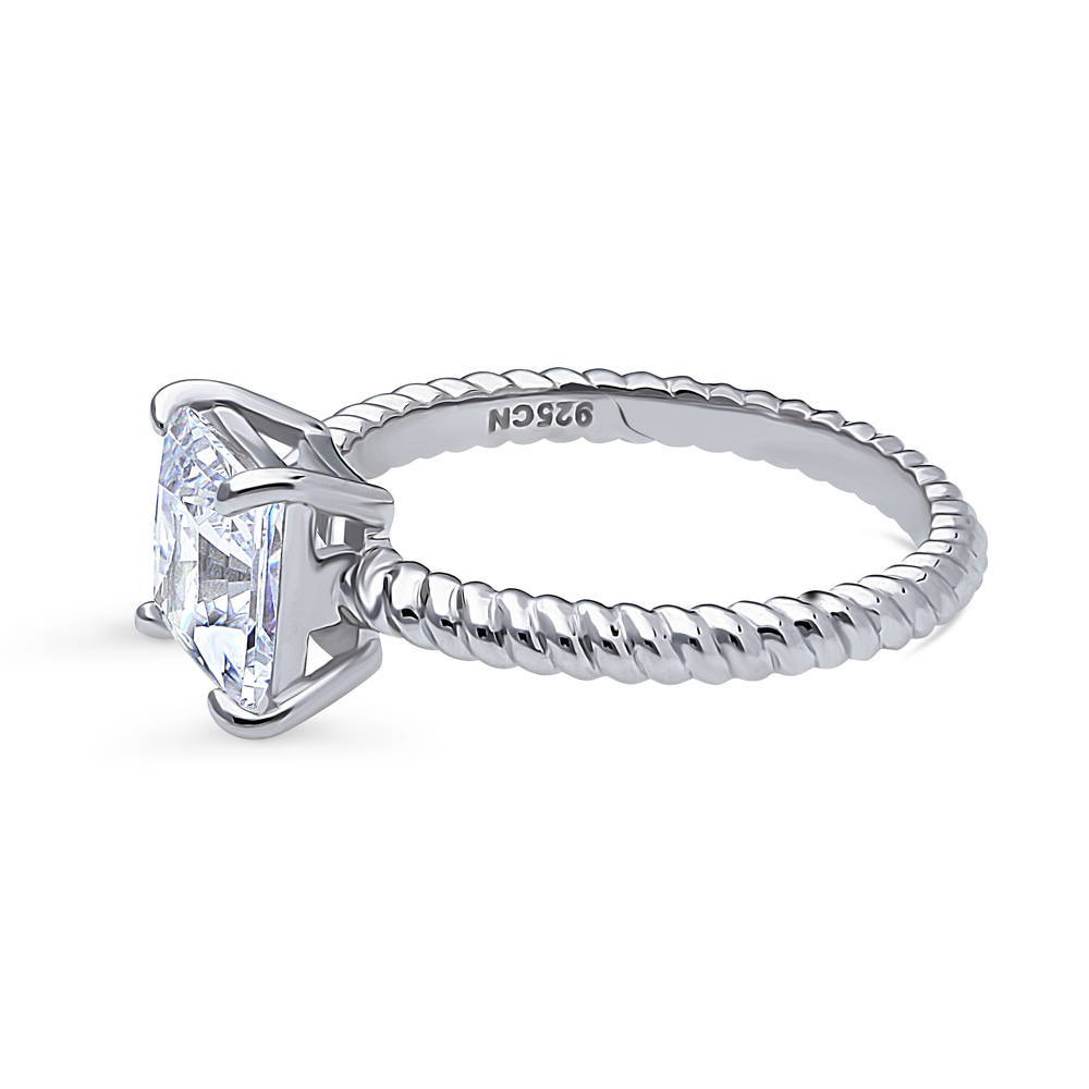 Angle view of Woven Solitaire 2ct CZ Ring in Sterling Silver, 5 of 8