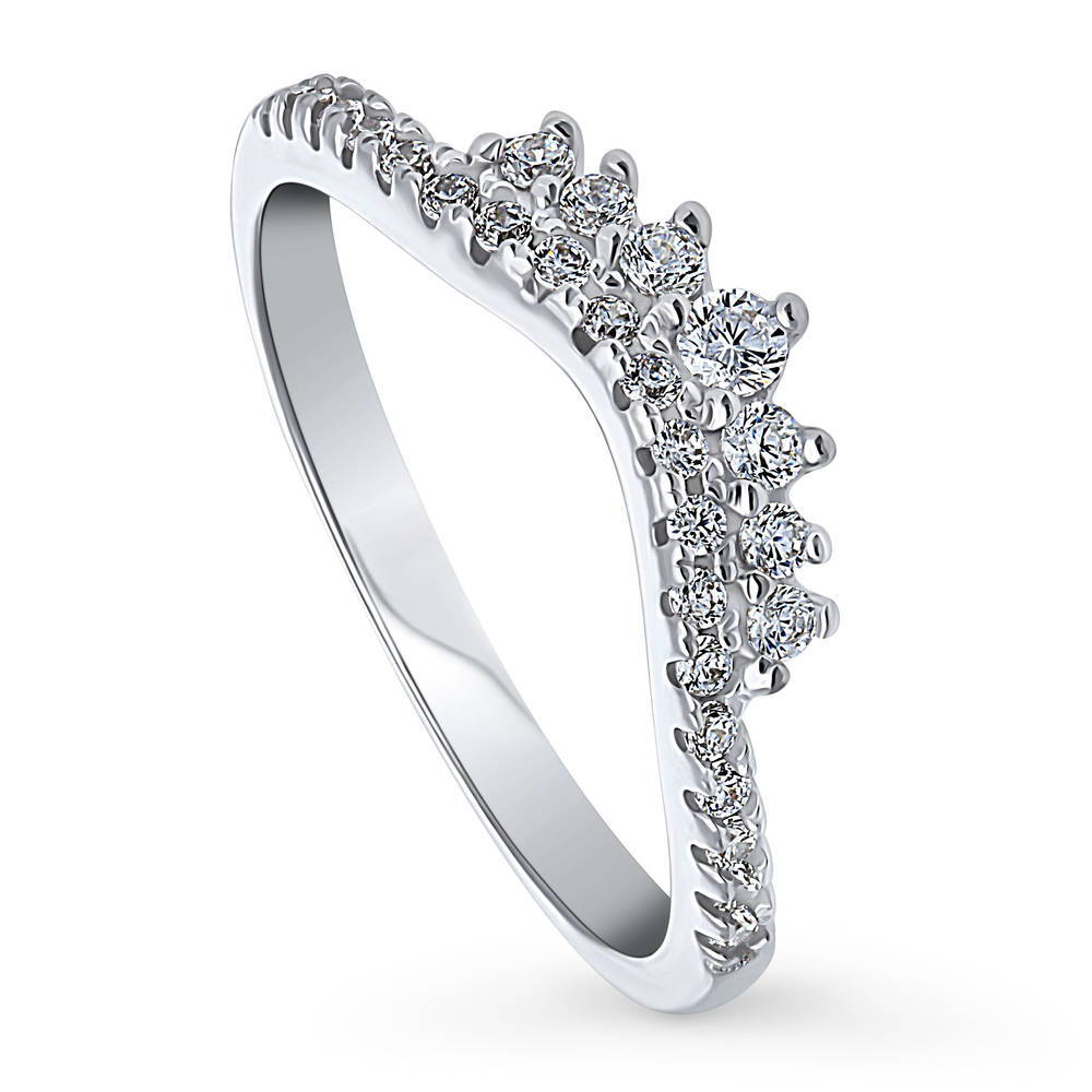 Front view of Wishbone CZ Curved Half Eternity Ring in Sterling Silver, 4 of 8