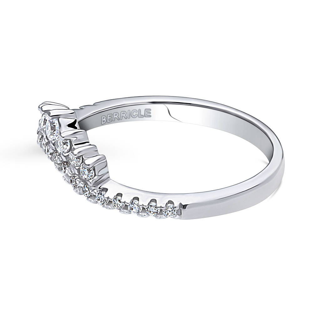 Wishbone CZ Curved Half Eternity Ring in Sterling Silver