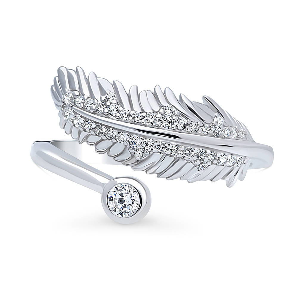 Feather Bypass Wrap CZ Ring in Sterling Silver